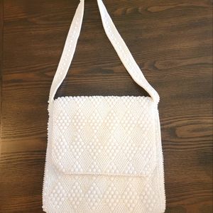 MCM 60s White Beaded Shoulder Flap Bag Vintage